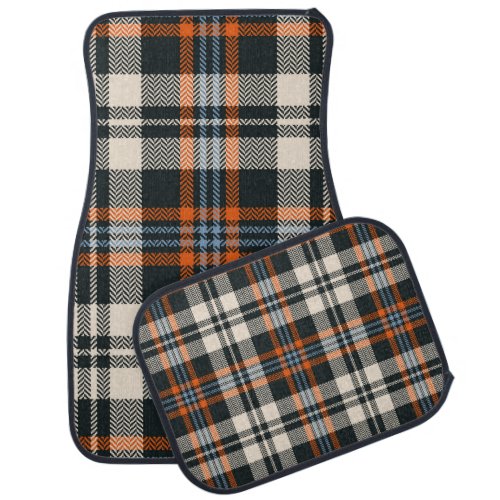 Tartan plaid pattern autumn in black orange blue car floor mat