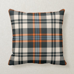 Tartan plaid pattern autumn in black, orange, blue throw pillow