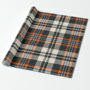 Tartan plaid pattern autumn in black, orange, blue wrapping paper