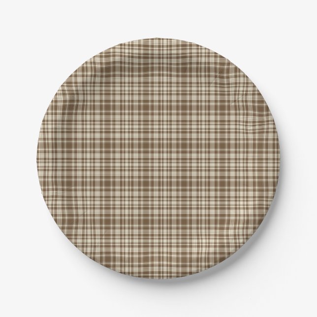 Tartan Plaid Pattern Brown & Beige No. 70 Paper Plates (Front)