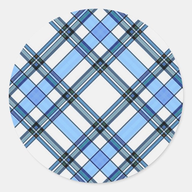 Tartan Plaid Pattern Collection - Blue - 02 Classic Round Sticker (Front)