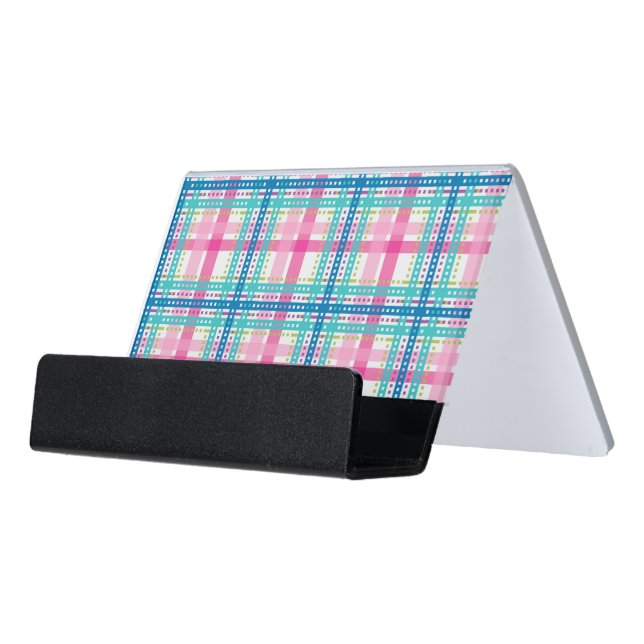 Tartan, plaid pattern desk business card holder (Angled Front)