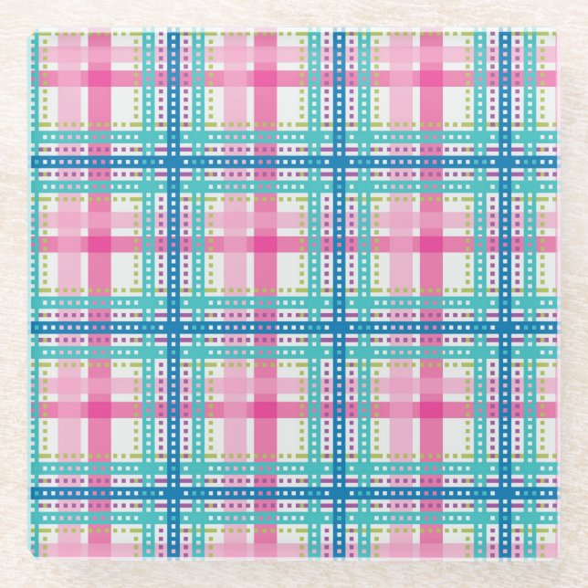 Tartan, plaid pattern glass coaster (Front)