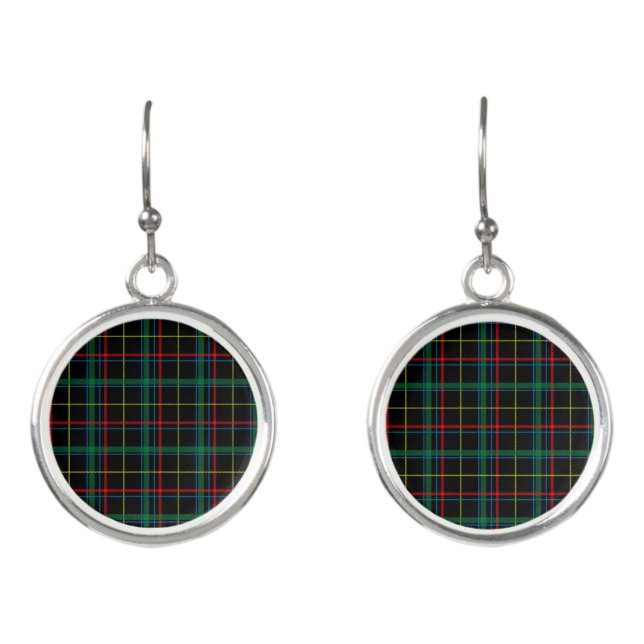 Tartan plaid pattern, green and red, earrings (Front)