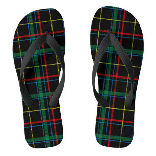 Tartan plaid pattern, green and red, flip flops