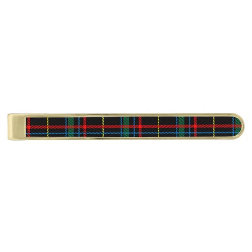 Tartan plaid pattern green and red gold finish tie bar