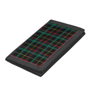 Tartan plaid pattern, green and red, tri-fold wallet