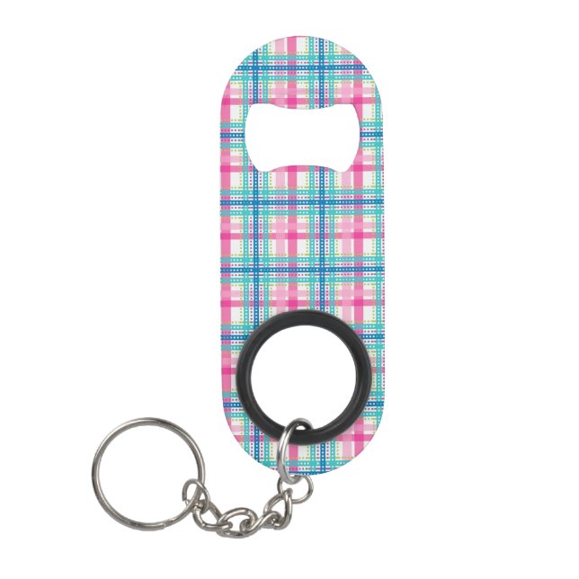 Tartan, plaid pattern keychain bottle opener (Front)