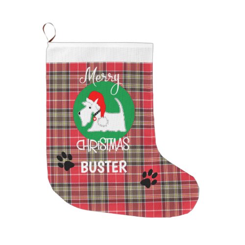 Tartan Plaid Pattern Pet Westie Dog Large Christmas Stocking