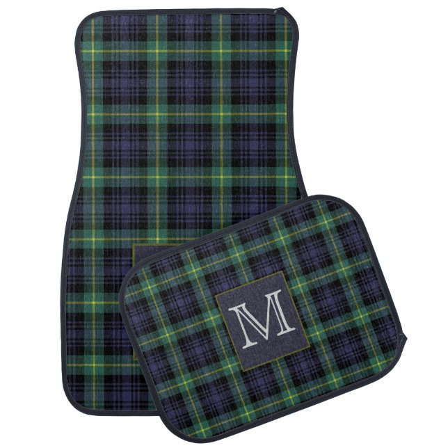 Tartan Plaid Pattern Purple Green Add Initial Car Floor Mat (Set)