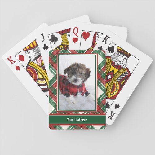 Tartan Plaid Pattern Red Green White Photo Text Playing Cards