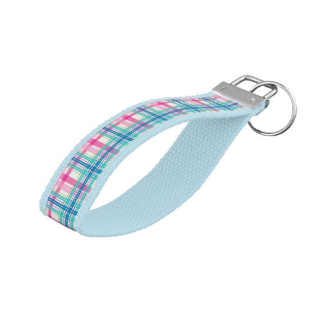 Tartan, plaid pattern wrist keychain (Angled Up)