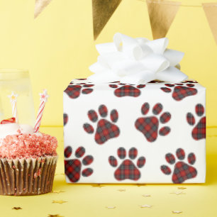 Tartan Plaid Paw Prints Wrapping Paper