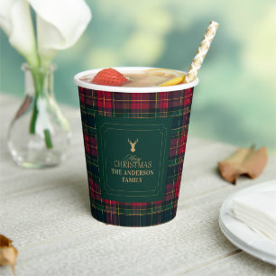 Tartan Plaid Personalized Christmas Family Mug Paper Cups