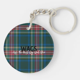 Tartan Plaid PET NAME Best Dad Mom Ever Festive Keychain