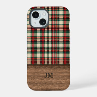 Tartan Plaid Phone Case with Wood Monogram