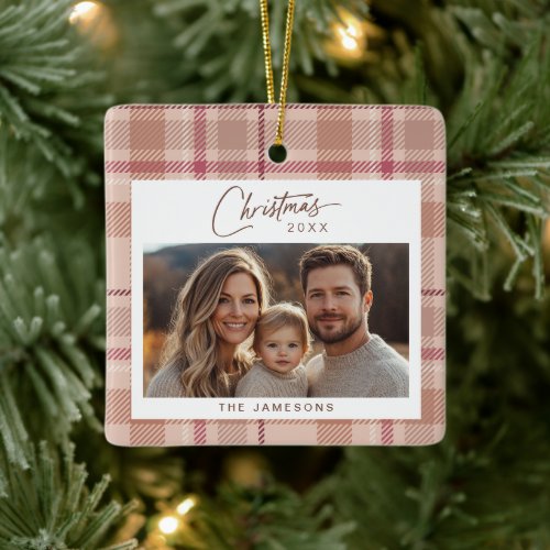 Tartan Plaid Photo Christmas Ceramic Ornament