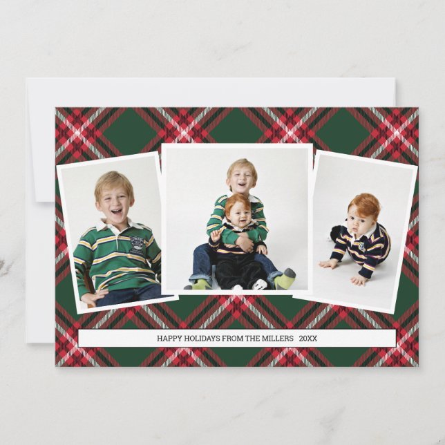 Tartan Plaid Photo Collage Card for Christmas (Front)