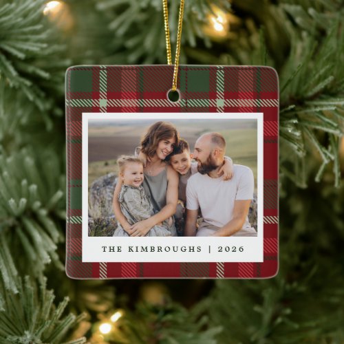 Tartan Plaid Photo Keepsake Christmas Ceramic Ornament