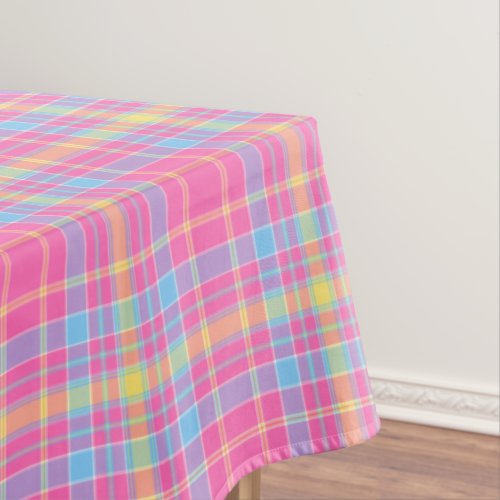 Tartan Plaid Pink Blue Purple Yellow No 53 Tablecloth