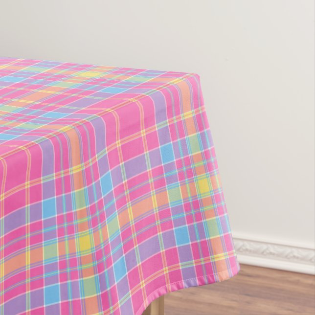 Tartan Plaid Pink, Blue, Purple, Yellow No. 53 Tablecloth (In Situ)