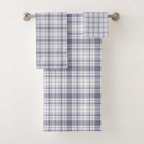 Tartan Plaid Purple  White No 61 Bath Towel Set