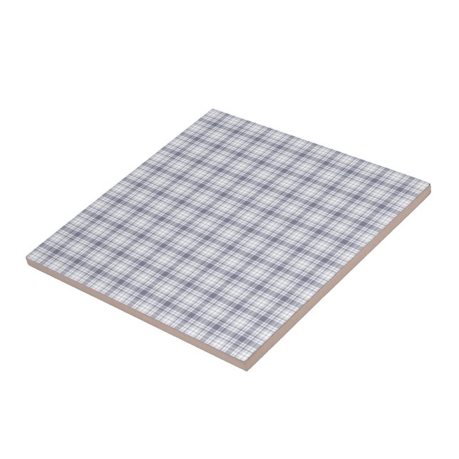 Tartan Plaid Purple & White No. 61 Ceramic Tile (Side)
