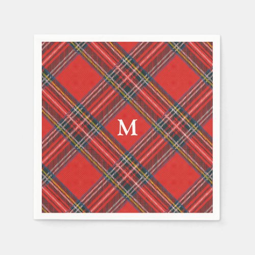 Tartan Plaid Red Christmas Monogram Napkins