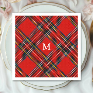 Tartan Plaid Red Christmas Monogram Napkins