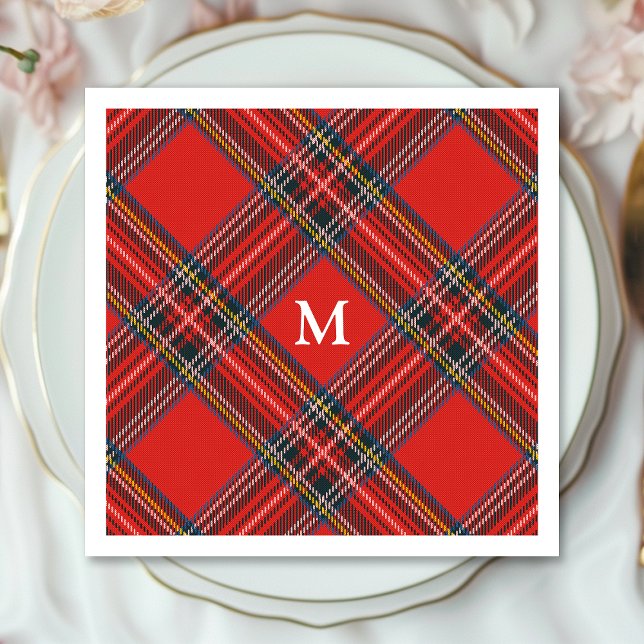 Tartan Plaid Red Christmas Monogram Napkins (Creator Uploaded)
