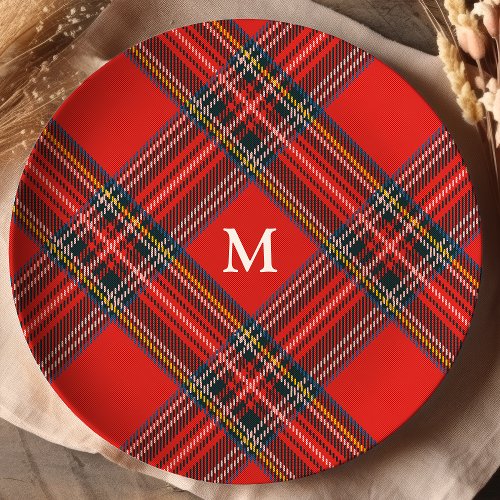 Tartan Plaid Red Christmas Monogram Paper Plates