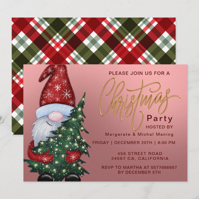 Tartan Plaid Red Christmas Party Invitation (Front/Back)