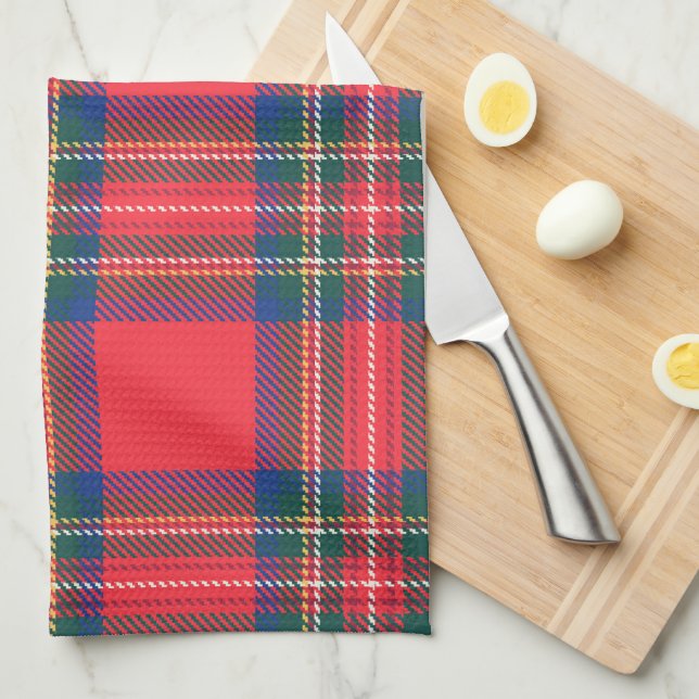 Tartan Plaid Red Classic Festive Christmas Holiday Kitchen Towel (Quarter Fold)