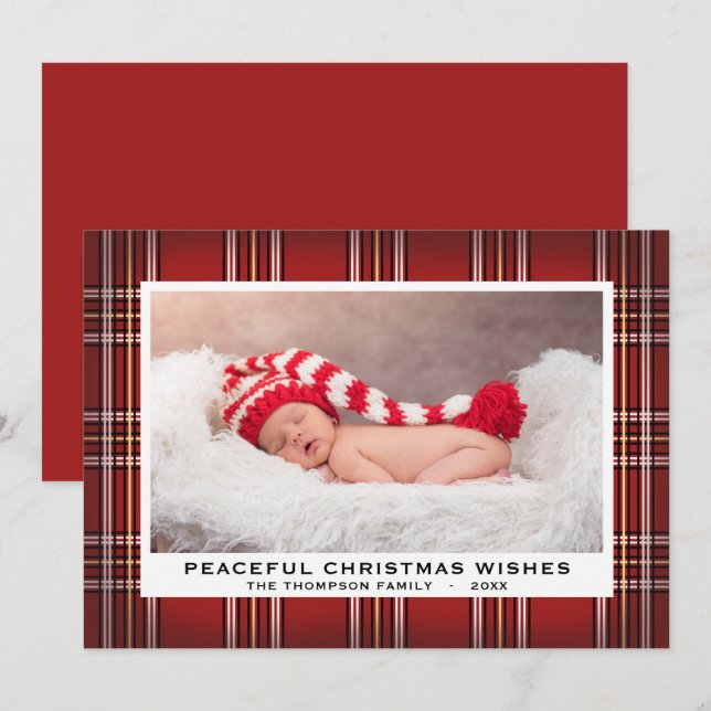 Tartan Plaid | Red Classic Holiday Photo Card (Front/Back)