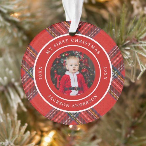 Christmas Ornaments 17 Tartan Plaid Red | My First Christmas Photo Ornament