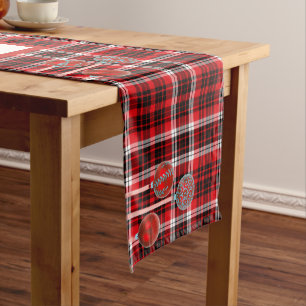 Tartan Plaid, Red White Black, Ornaments, Glitter Medium Table Runner