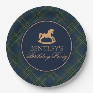 Tartan Plaid Rocking Horse Birthday Party Paper Plates