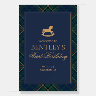 Tartan Plaid Rocking Horse Birthday Party Welcome Foam Board