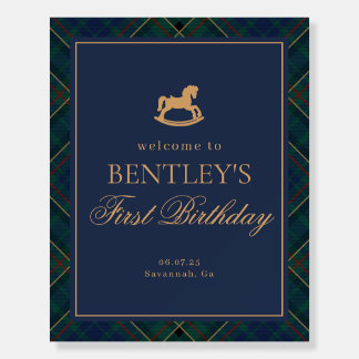 Tartan Plaid Rocking Horse Birthday Party Welcome Foam Board