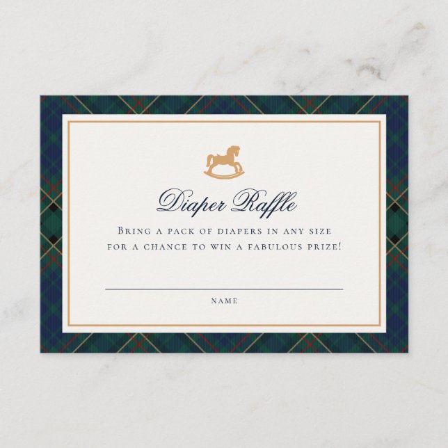 Tartan Plaid Rocking Horse Diaper Raffle Card (Front)