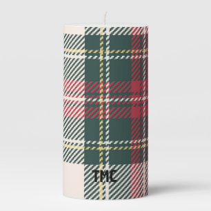 Tartan Plaid Rustic Modern Christmas Initials Pillar Candle