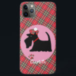 Tartan Plaid Scottie Dog Cute Dog Personalized iPhone 11 Pro Max Case<br><div class="desc">Super cute girly pink and red tartan plaid design with a black Scottish Terrier do in a red tartan hat,  ideal gift for dog lovers and easy to customize with a personal name for that extra special touch at no extra cost</div>