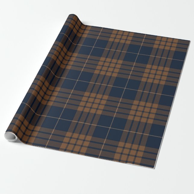 Tartan Plaid Scottish Blue Brown Pattern Wrapping Paper (Unrolled)