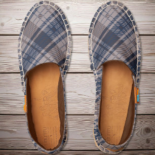 Tartan Plaid - Taupe Brown and Navy Blue Espadrilles