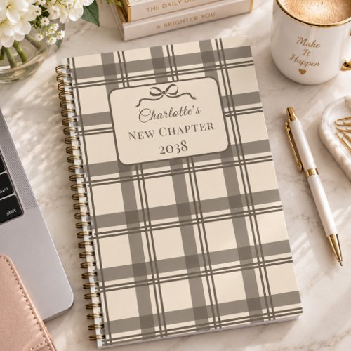 Tartan Plaid Taupe Cream Bow New Chapter Notebook