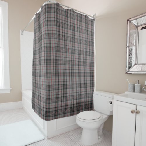 Tartan Plaid Taupe Gray Red  Black Small Pattern Shower Curtain