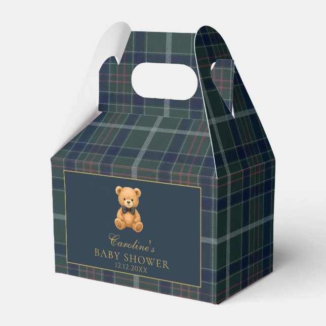 Tartan Plaid Teddy Bear Baby Shower Favor Boxes (Front Side)