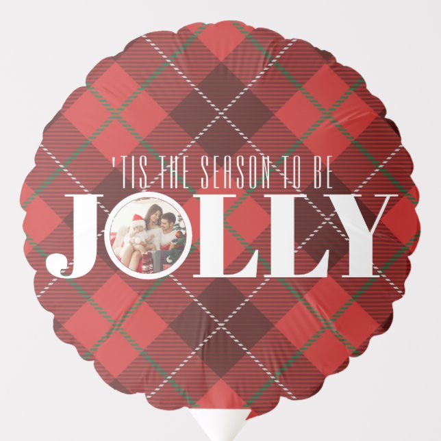 Tartan Plaid Tis The Season Christmas Family Photo Balloon (Front)