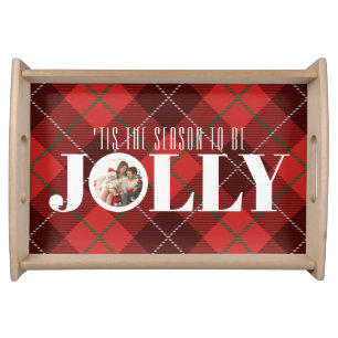 Tartan Plaid Tis The Season Christmas Family Photo Serving Tray