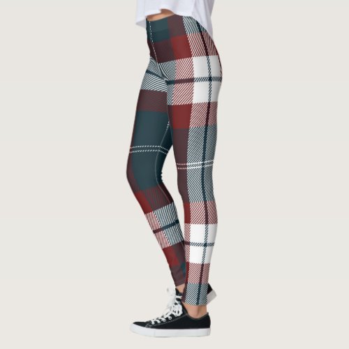 Tartan Plaid Trendy Blue Red White Pattern Leggings